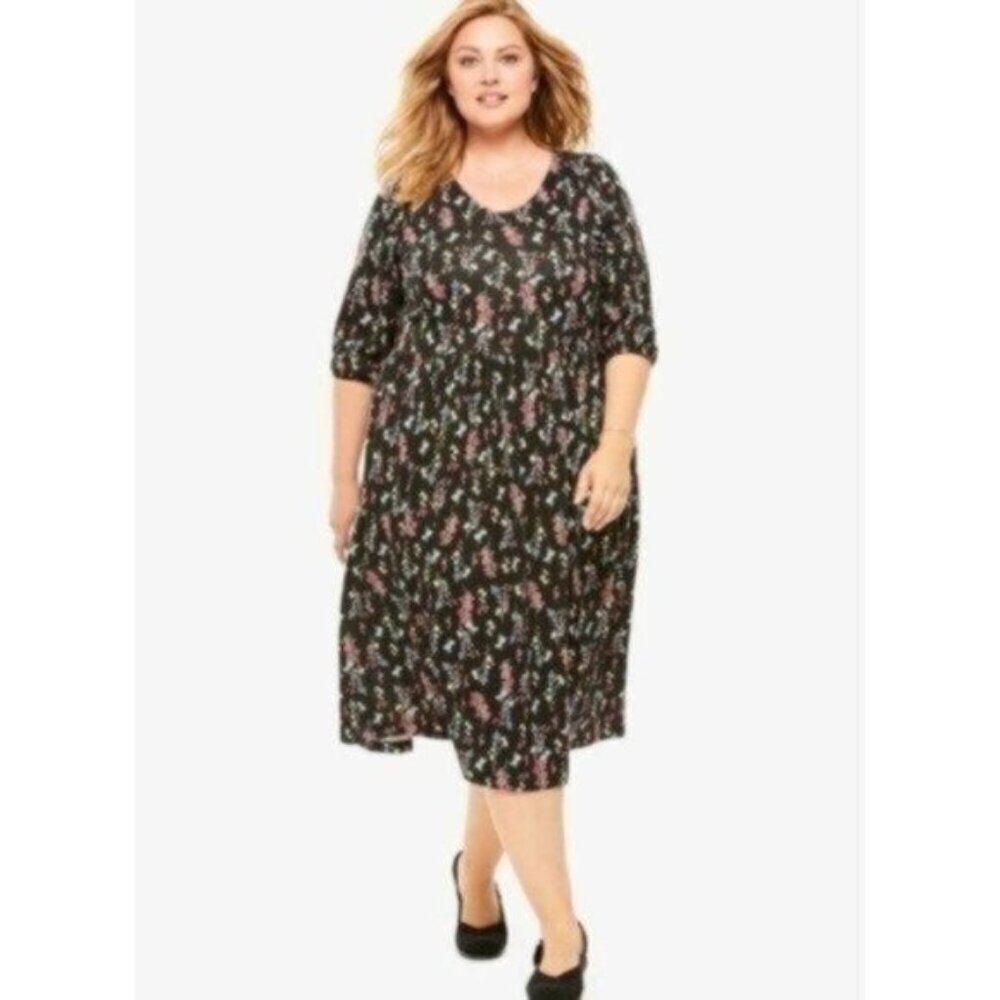 NWOT Woman Within Black Floral Dress - Size 14/16 (Medium) - Picture 2 of 7